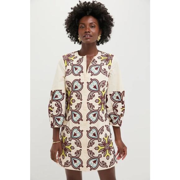 Tuckernuck Dresses & Skirts - TUCKERNUCK Citron and Slate Blue Embroidered Long Sleeve Rhoda Tunic Dress - NWT